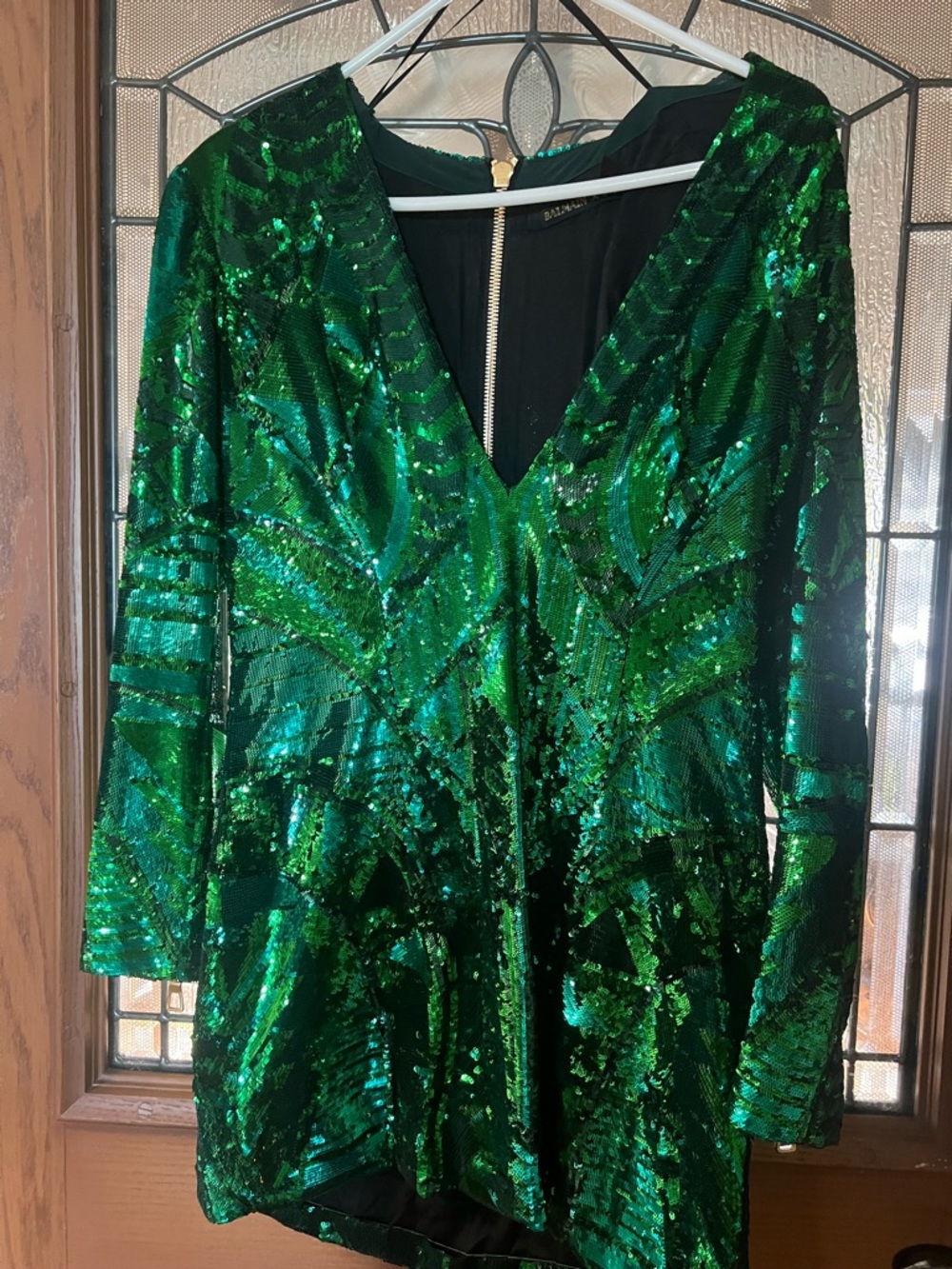 Balmain Emerald Green Sequin Mini Dress